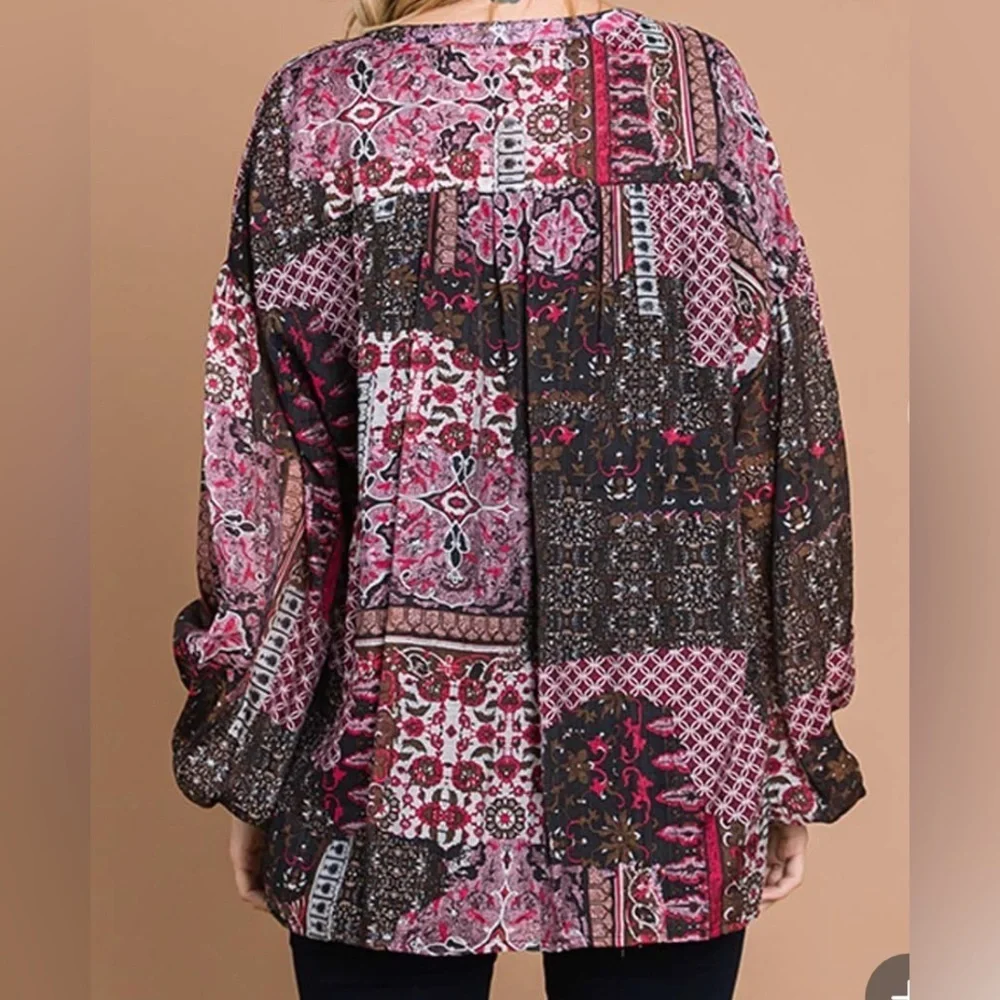 Cotton Bleu Patchwork Boho Blouse - Picture 4 of 5